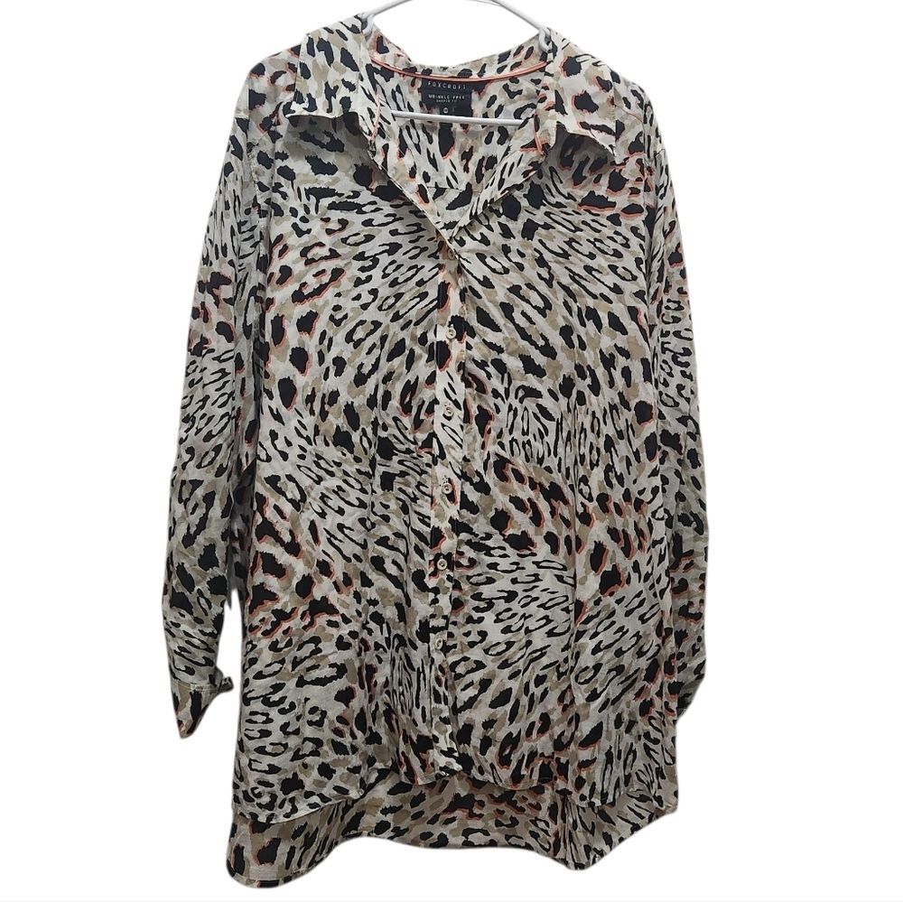 Foxcroft Animal Print Button-Down Shirt Wrinkle Free Shaped Fit Plus Size 24W